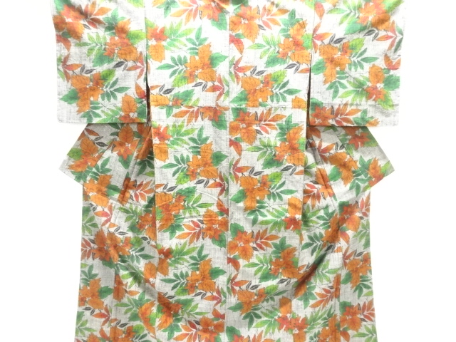 未使用品　草花模様織り出し手織り紬着物